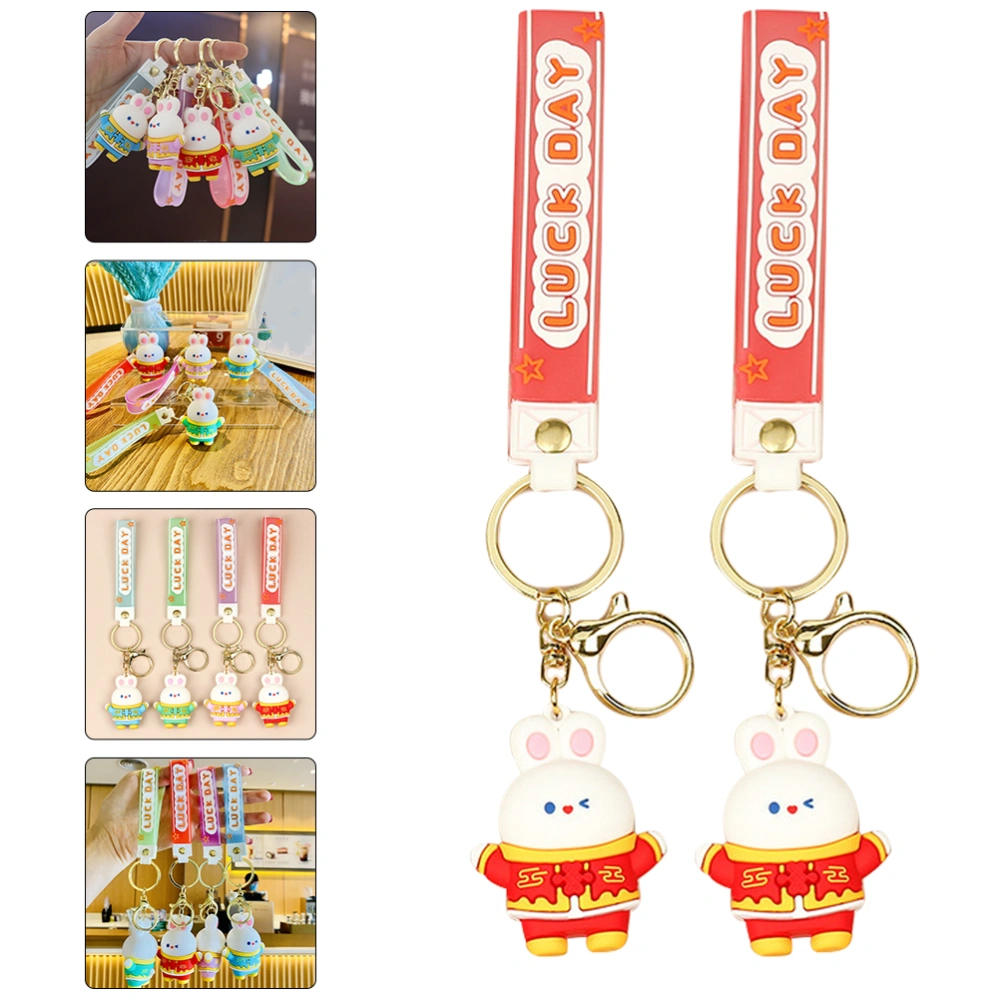 2pcs Cartoon Keychains Tang-Suit Rabbit Key Rings Adorable Keychain New Year Gift