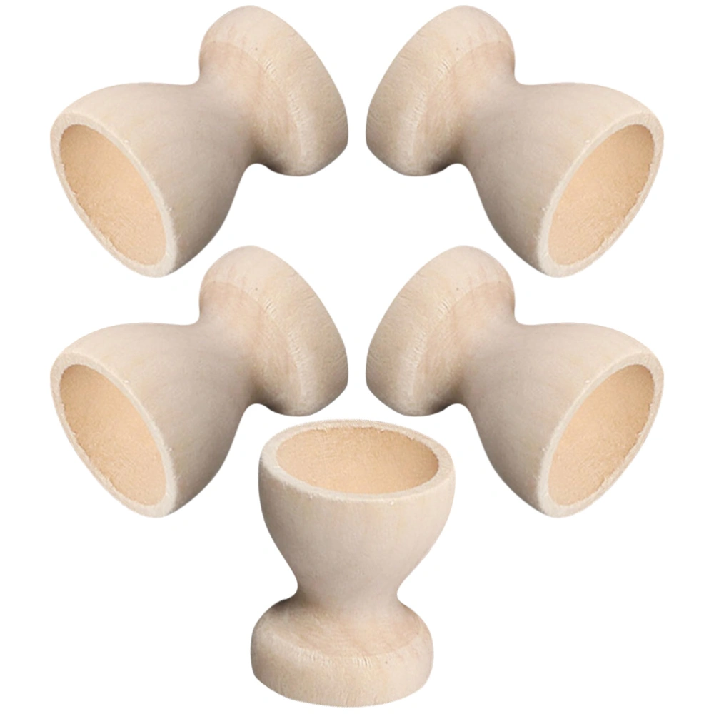 5Pcs Easter Fake Egg Cup Wood Holder Festival Wood Decor Wooden Eggs Holding Stand Kids Diy Craft