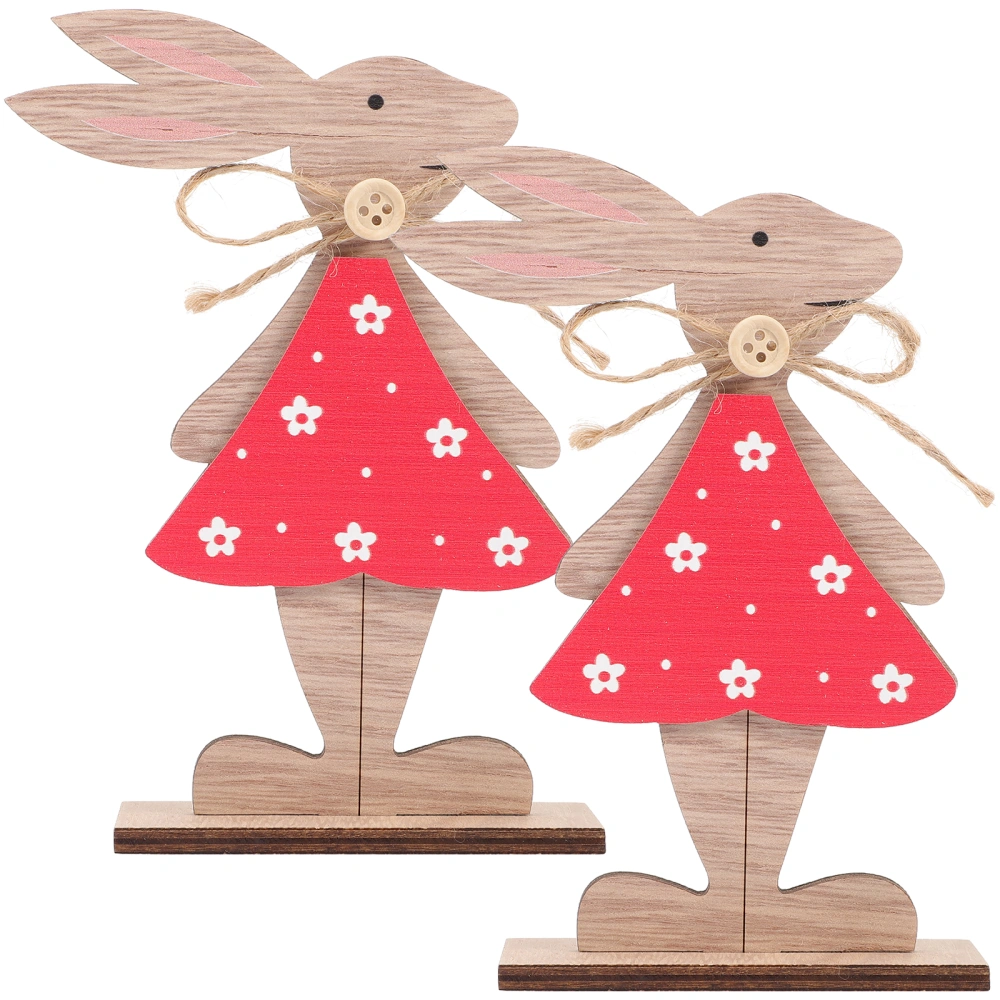 2Pcs Easter Wood Bunny Table Decoration Spring Bunny Wood Tabletop Easter Decoration