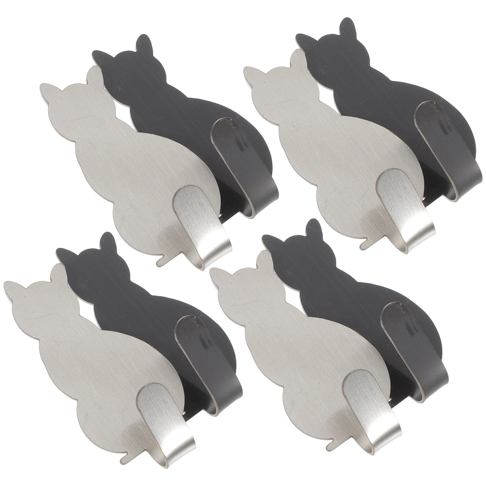 8pcs  Adhesive Wall Hooks Bathroom Stainless Steel Cat Shaped Wall Hooks Wall Door Hanger