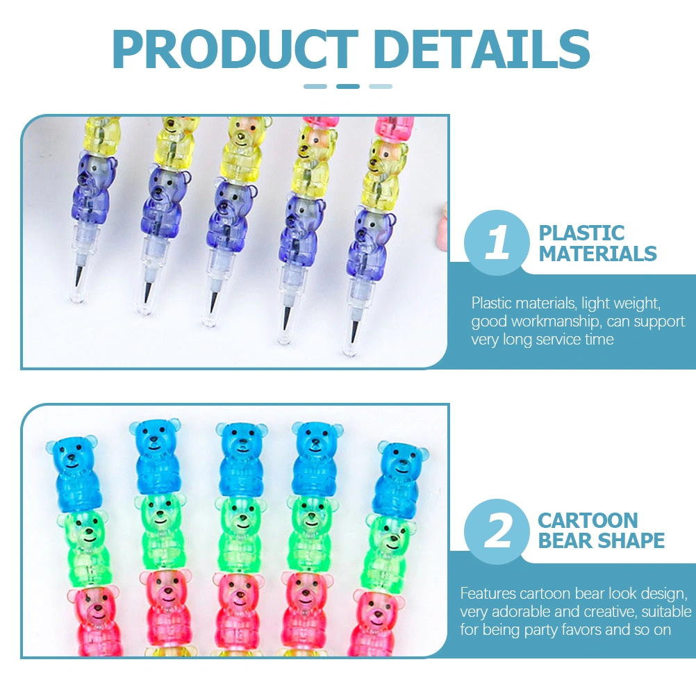 20pcs Stackable Pencils Cartoon Bear Shaped Stacking Pencils Students Stationery