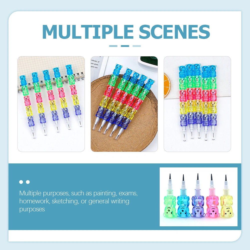 20pcs Stackable Pencils Cartoon Bear Shaped Stacking Pencils Students Stationery