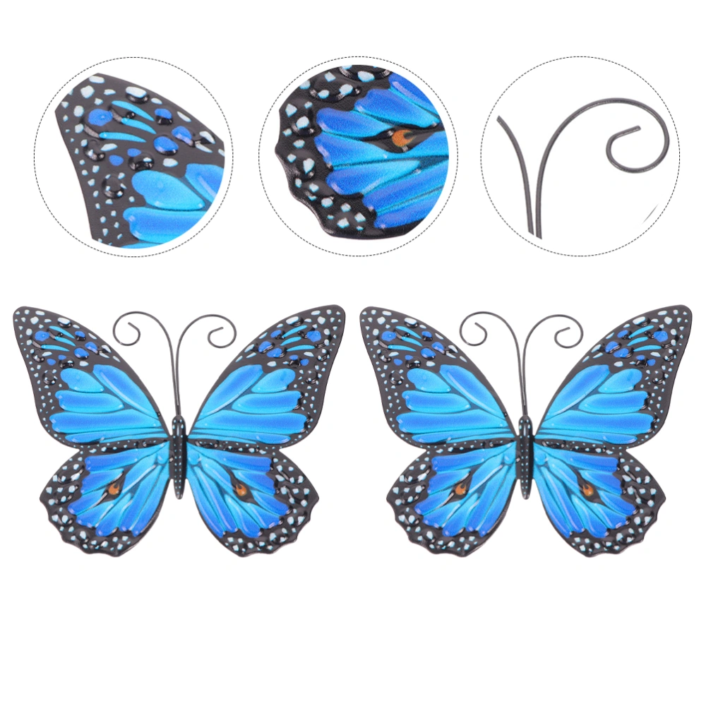 2Pcs Iron Simulated Butterflies Wall Hanging Butterflies Decor Garden Wall Art Adornments