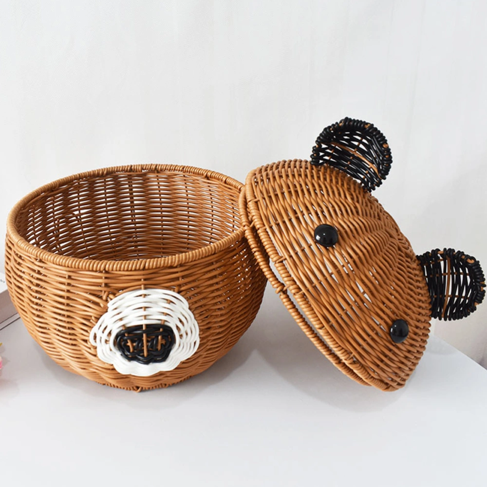 Simulation Rattan Storage Basket Bear Shaped Lidded Fruit Basket Snack Basket