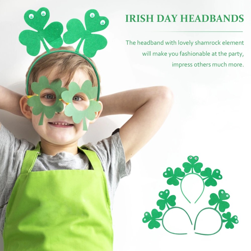 3Pcs St. Patrick's Party Shamrock Headband Clovers Headband St. Patrick Festival Hair Accessory