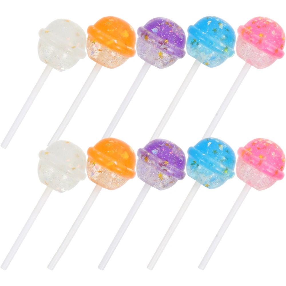 10pcs Lollipop Prop Resin Candy Ornament Glitter Lollipop Festive Candy Cane Lollipops