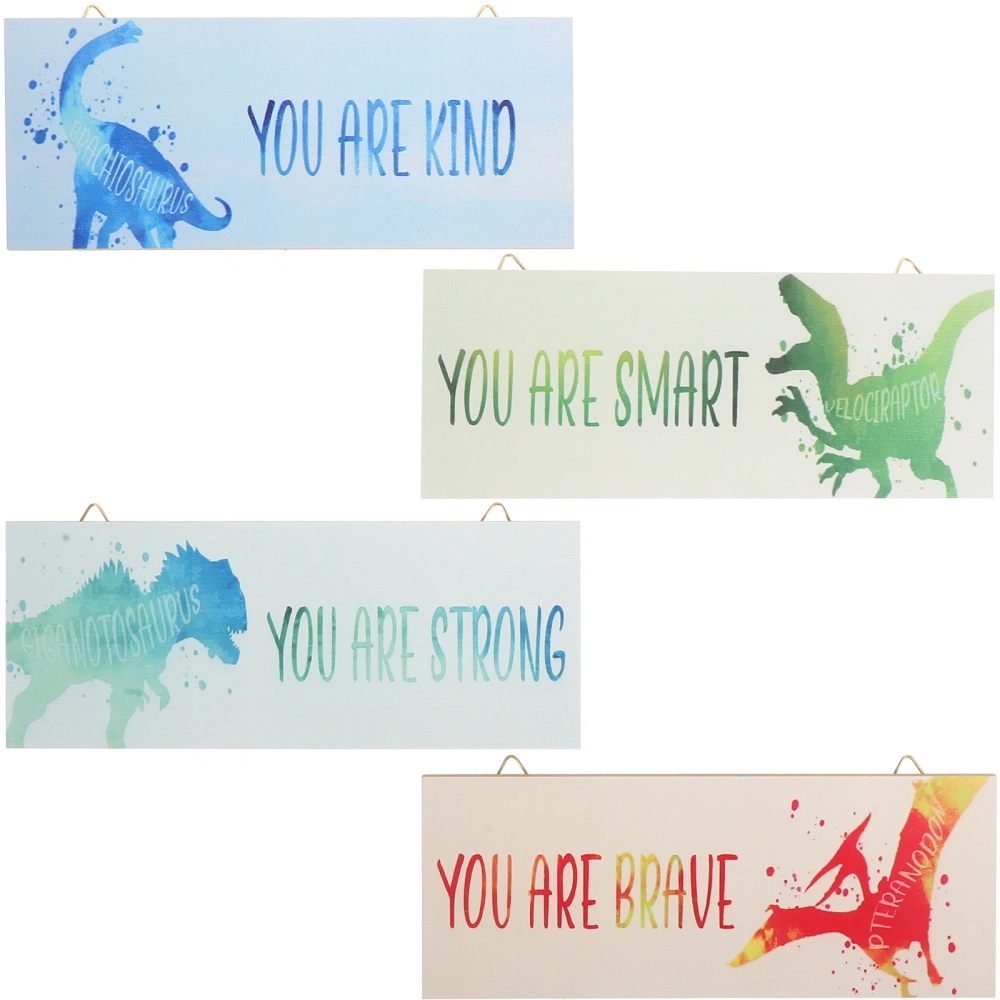 4pcs Room Inspirational Wood Signs Dinosaur Pattern Wood Signs Wall Art Decor