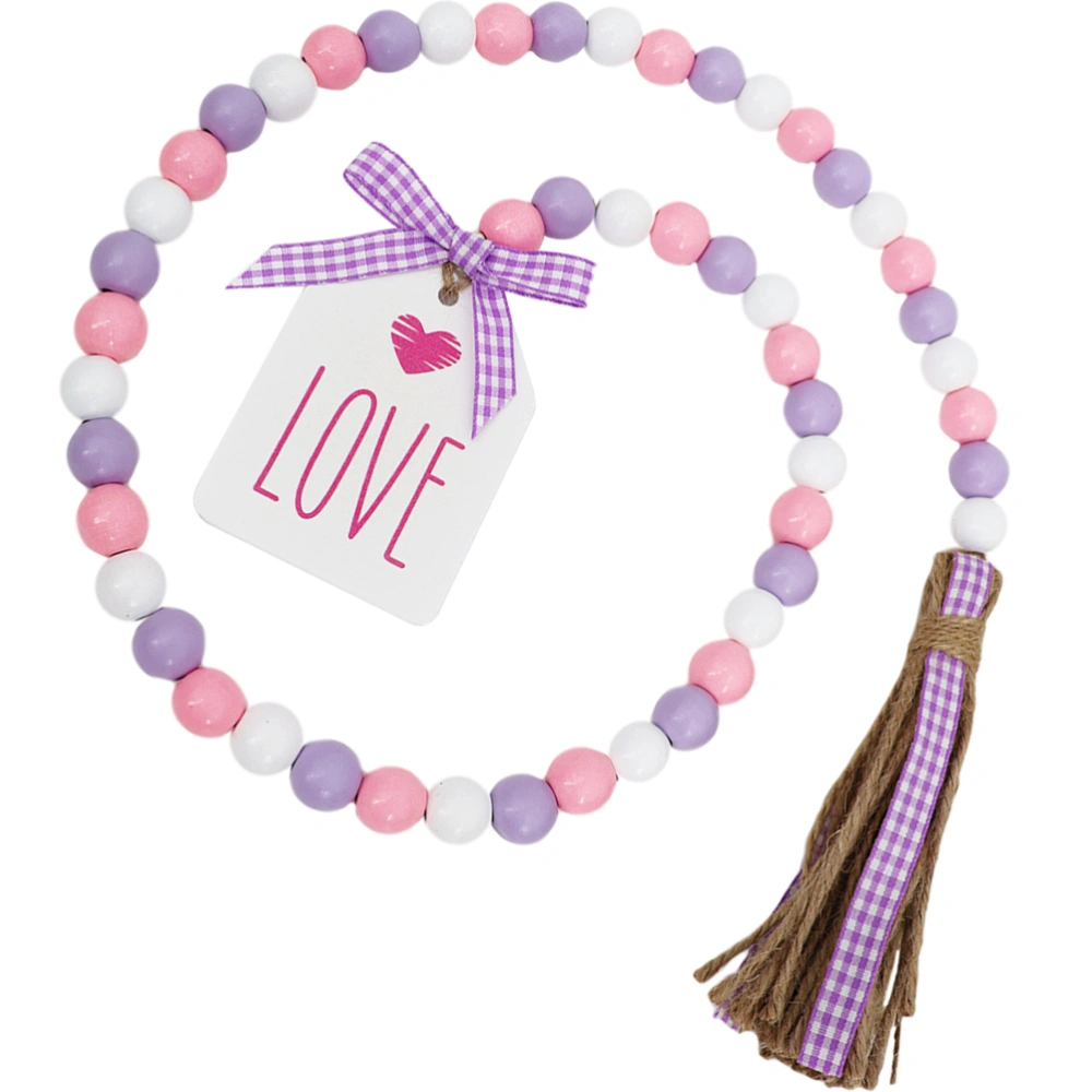 Valentine's Day Bead Wood Bead with Tassel Wooden Beads String Tassel Bead Decor