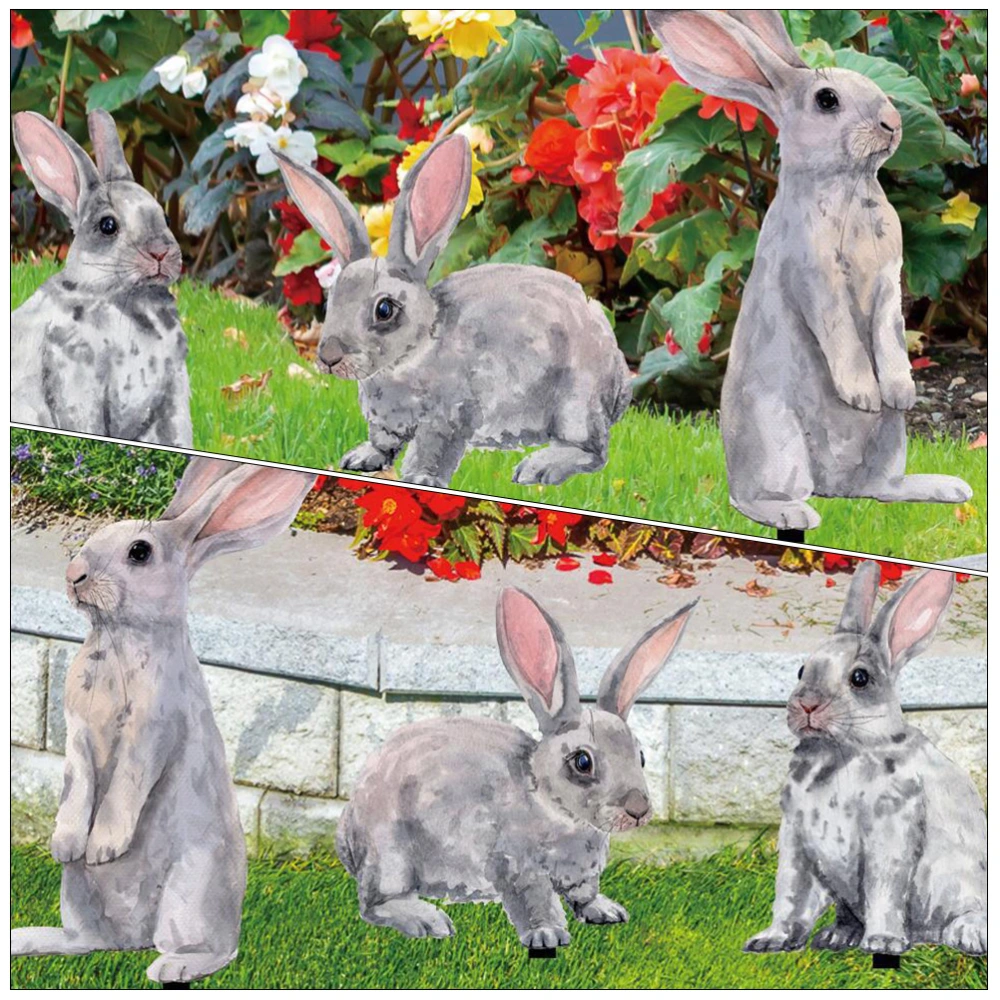 3Pcs Easter Bunny Garden Stake Outdoor Rabbit Lawn Sign for Spring Easter Holiday Decor