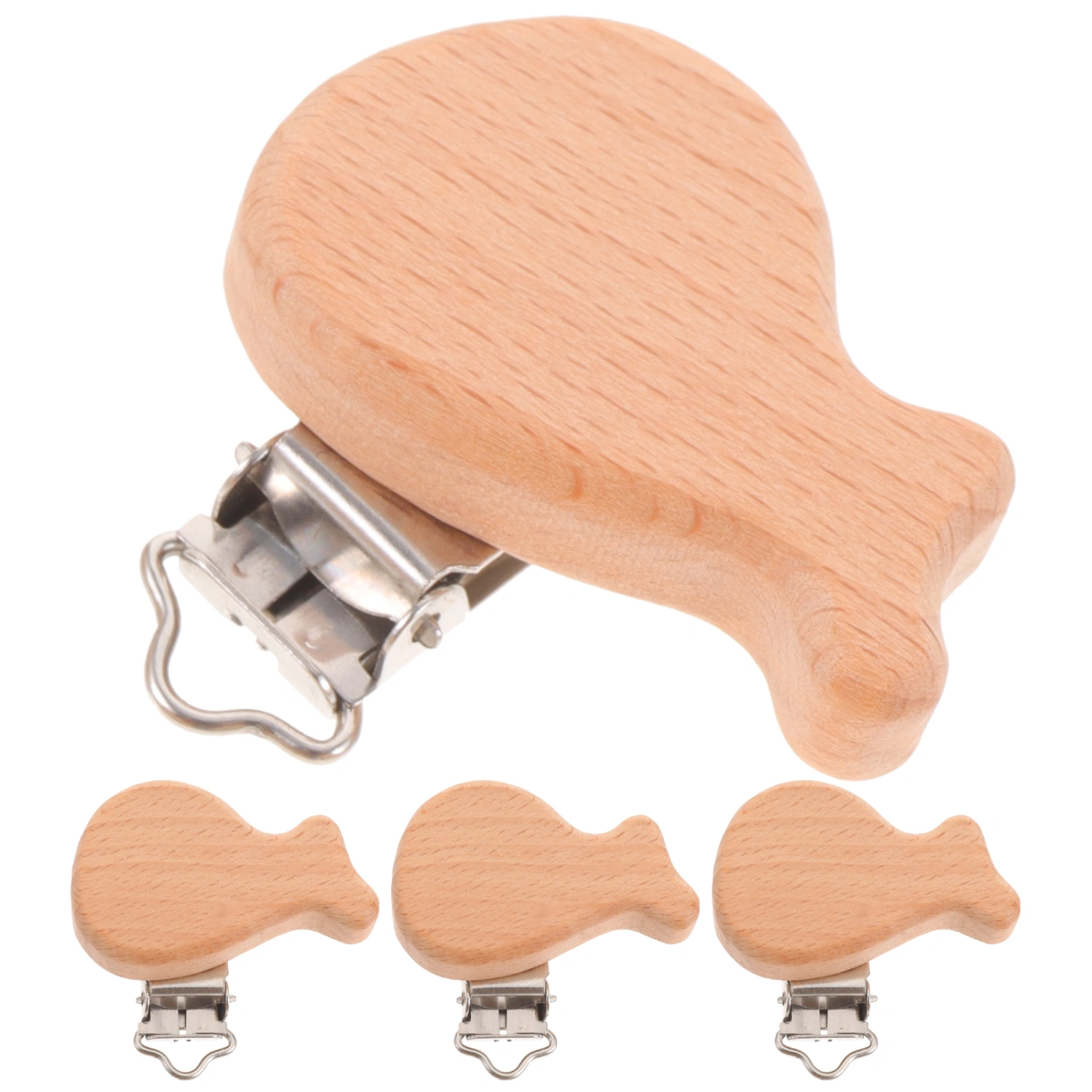 4pcs Beech Wooden Pacifier Clip Durable Wooden Pacifier Clamps Decorative Pacifier Clip