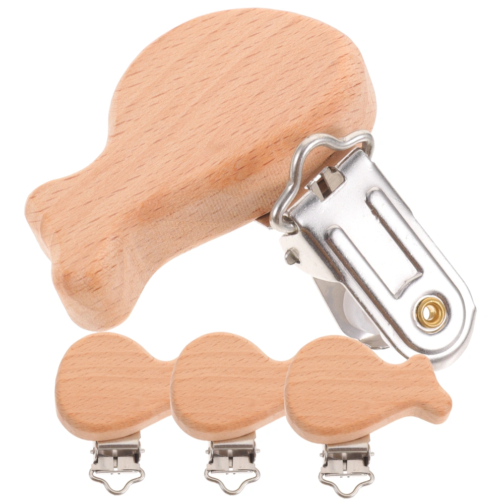 4pcs Beech Wooden Pacifier Clip Durable Wooden Pacifier Clamps Decorative Pacifier Clip