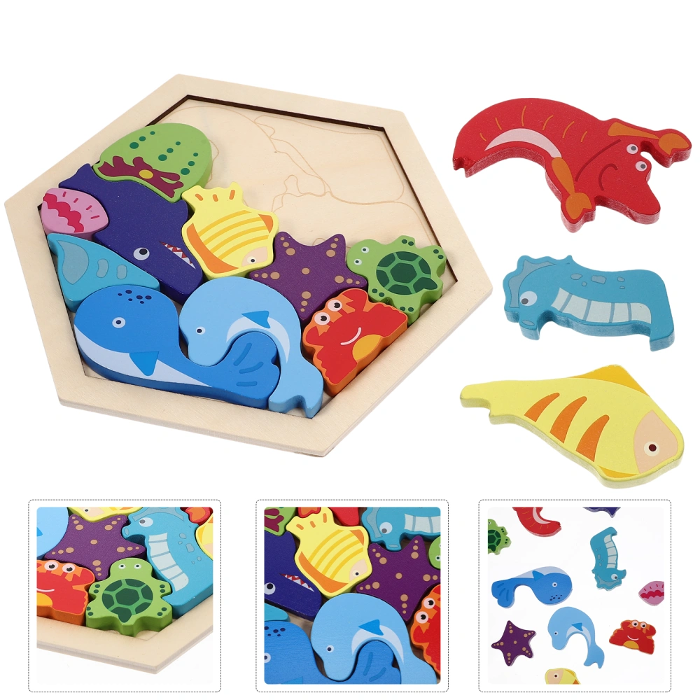 1 Set of Portable Animal Puzzles Wooden Cartoon Puzzle Toys Interactive Animal Puzzles