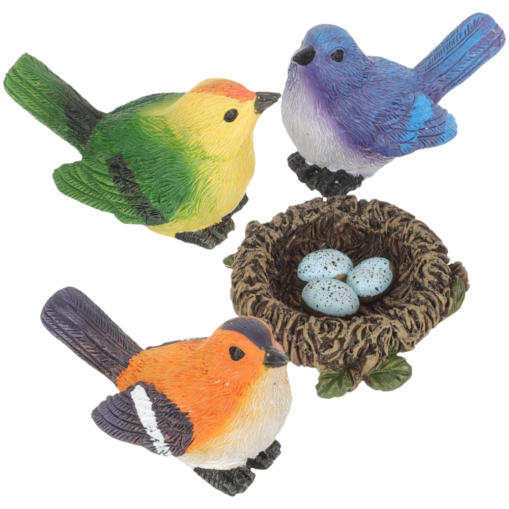 1 Set of Artificial Birds Resin Fake Birds with Nest Simulation Bird Ornaments Garden Decoration Kids Playthings