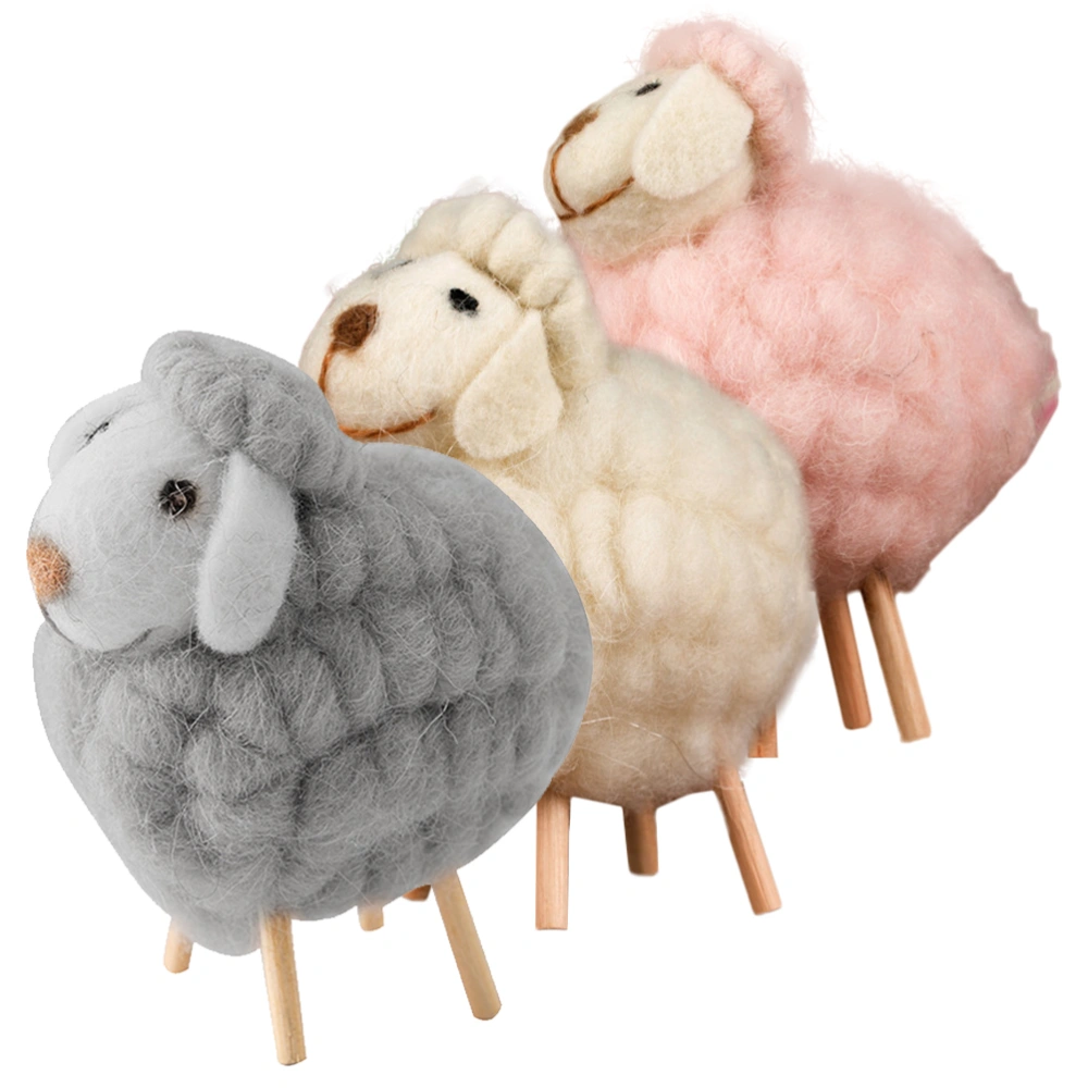 3Pcs Wool Felt Sheep Figurines Cartoon Sheep Ornaments Adorable Felted Wool Sheep Decorations