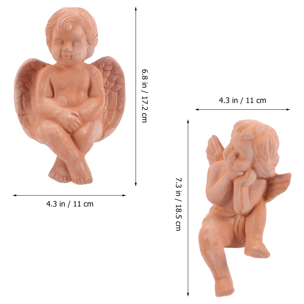 2pcs Adorable Angel Adornments Pottery Small Angel Flowerpot Decoration For Home