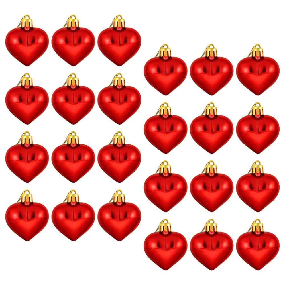 24pcs Valentine's Day Heart Ornaments Heart Shaped Baubles Ornaments Decorations