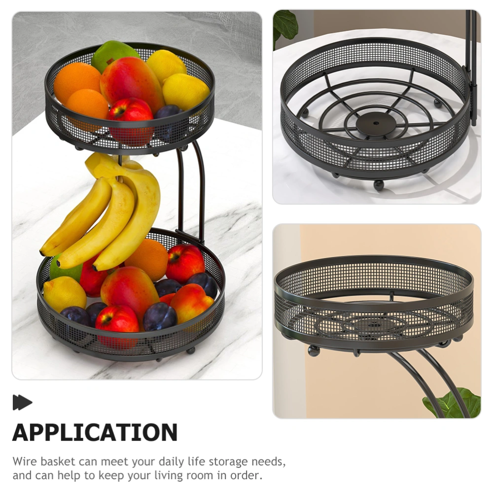 2 Tier Fruit Basket Kitchen Fruit Basket with Banana Hanger Fruit Storage Bowl