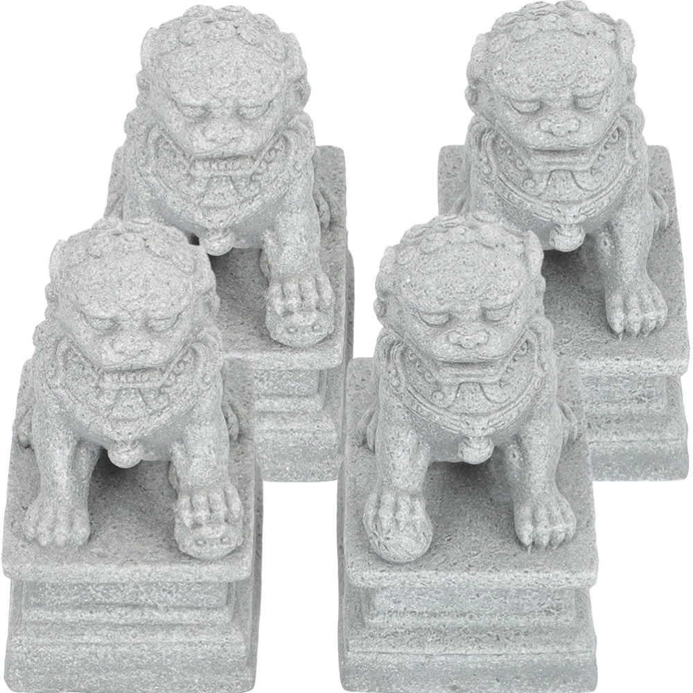 2 Pair of Guardian Lion Statues Chinese Style Lion Figurines Micro Landscape Ornament