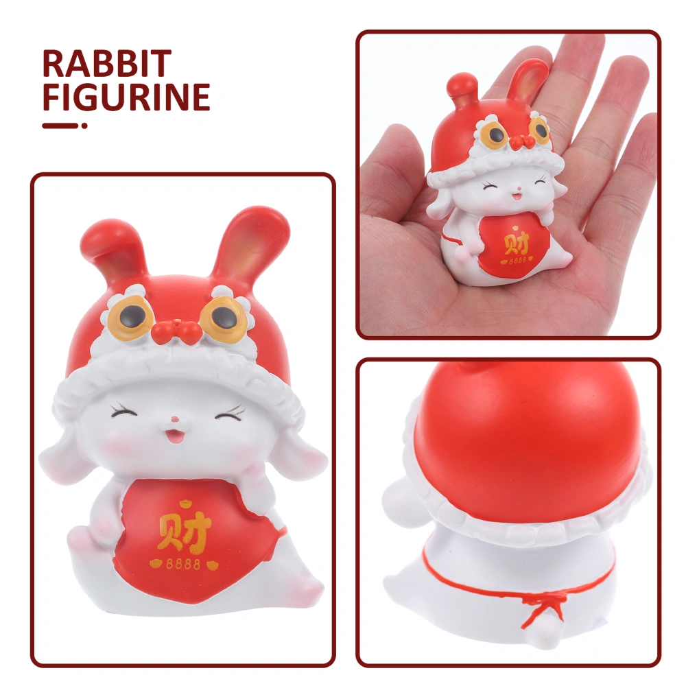 Miniature Rabbit Figure Resin Chinese Zodiac Year Rabbit Ornament for Desktop