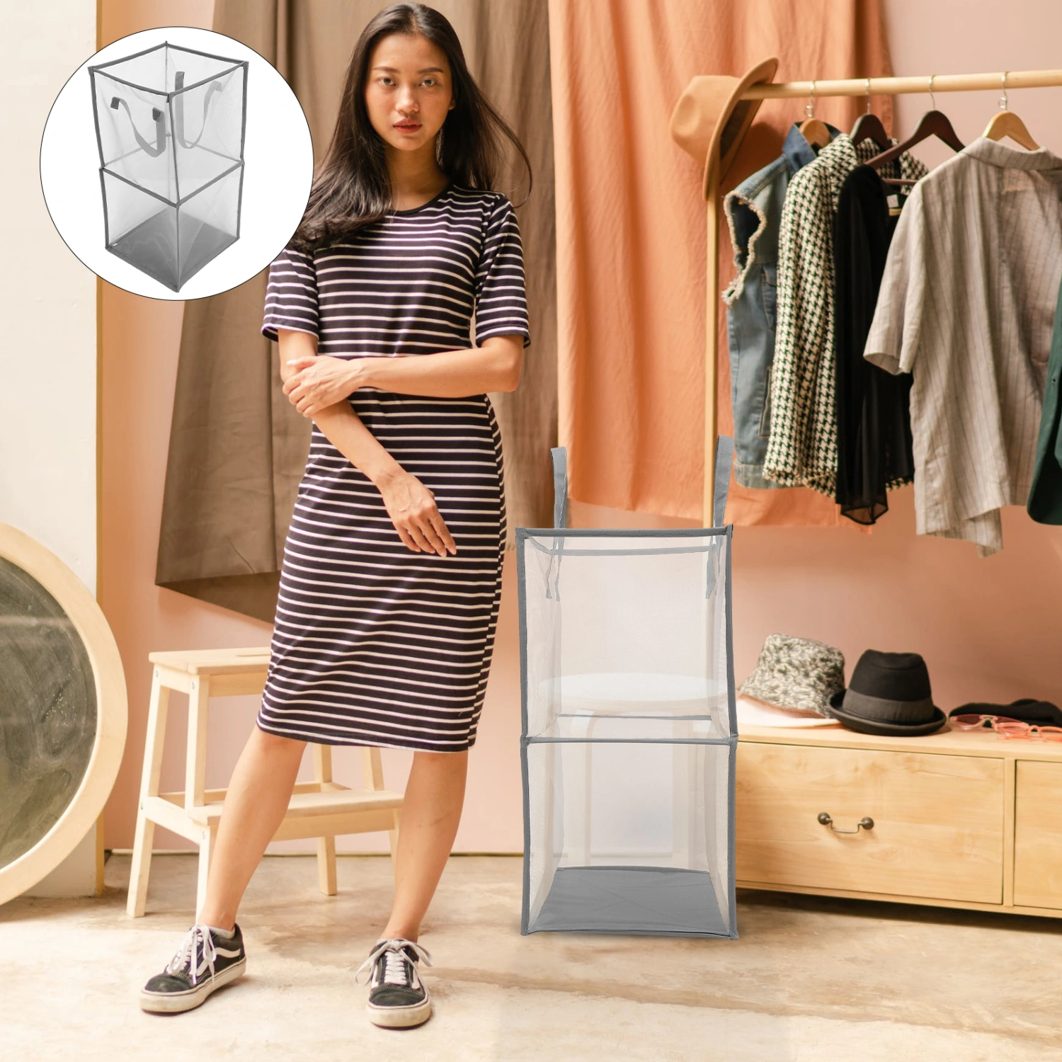 Laundry Hamper Collapsible Hamper Clothes Storage Basket Home Laundry Basket with Handles