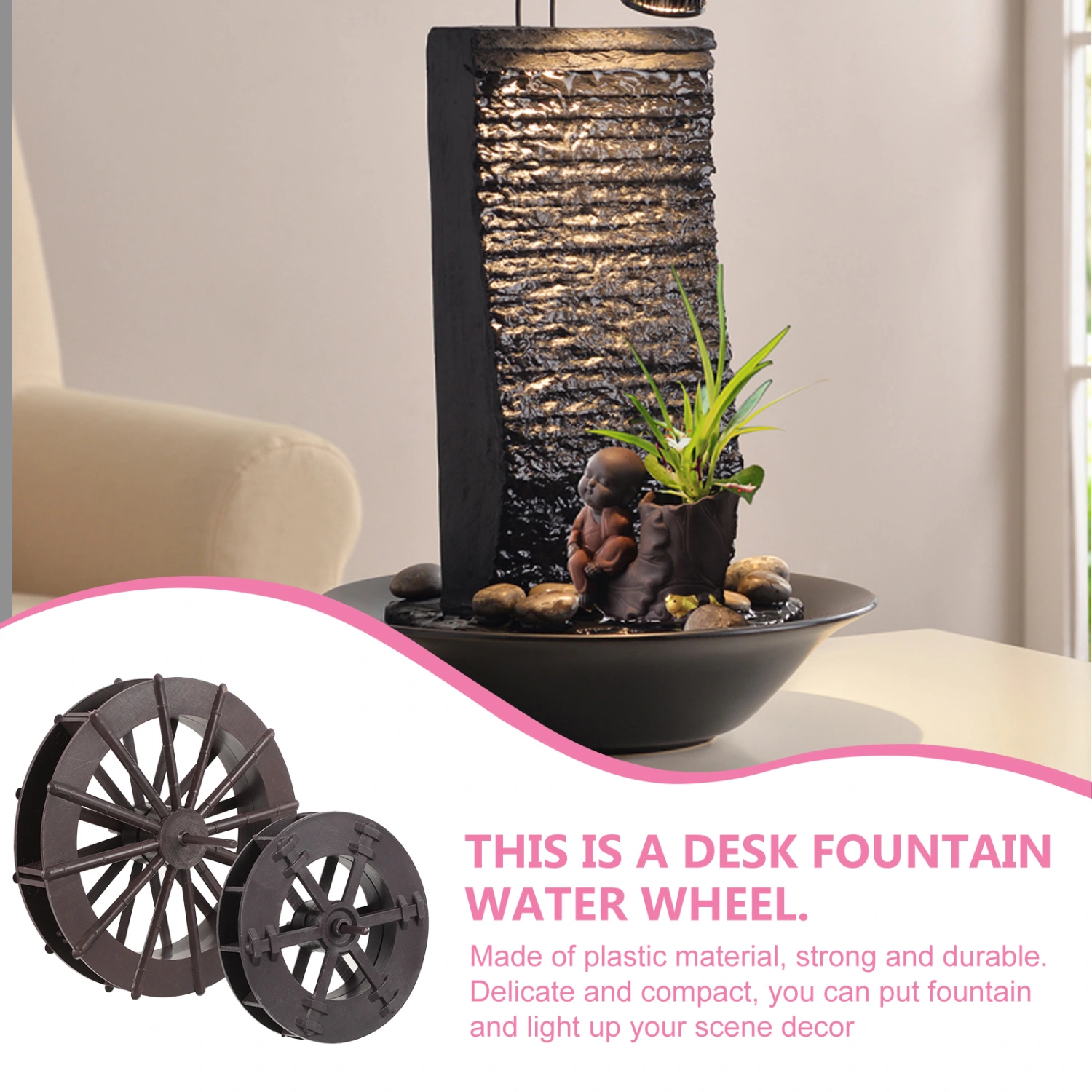 2pcs Waterfall Fountain DIY Water Wheel Fountain Scene Layout Decoration