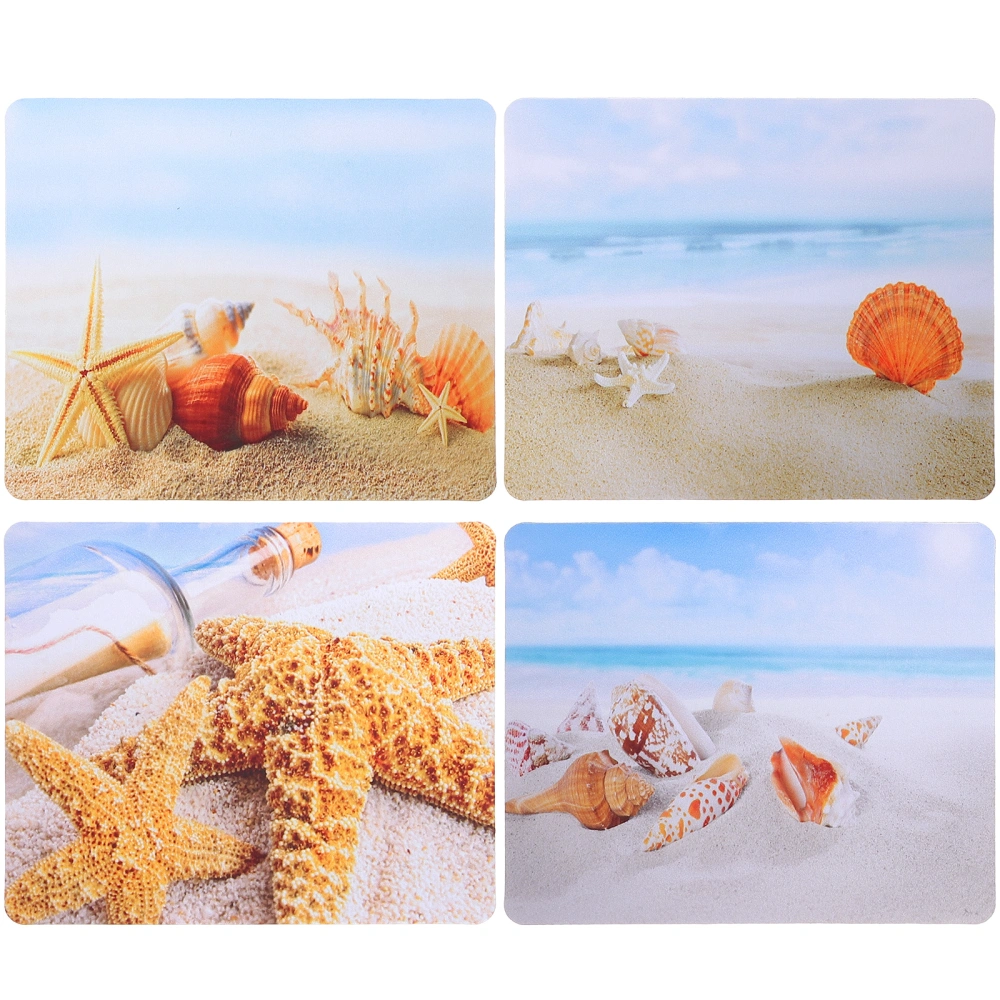 4pcs Mouse Pad Rubber Rectangle Mouse Mat Beach Pattern Computer Mouse Pad