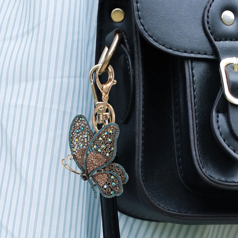 Butterflies Keychain Rhinestone Butterflies Key Ring Backpack Bag Hanging Decoration