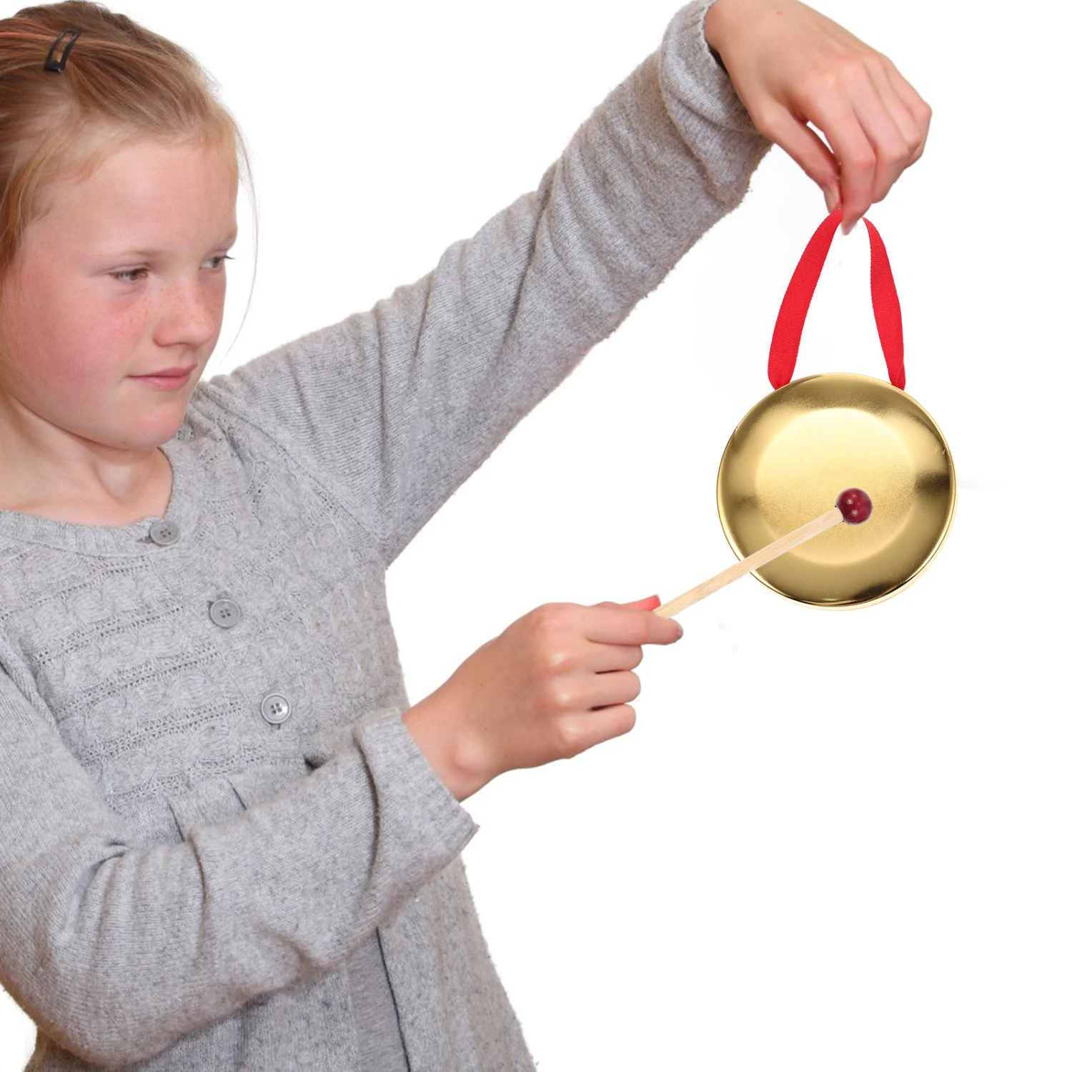 1 Set Small Hand Held Gong with Mallet Metal Gong Percussion Instrument