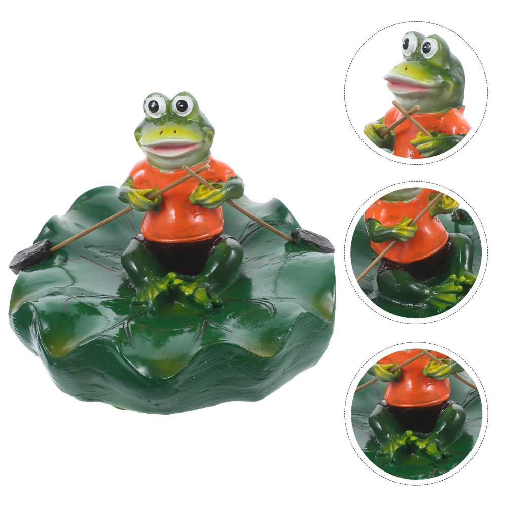 Resin Floating Frog on Lotus Leaf Garden Water Floating Pond Decoration Funny Resin Frog Decoration