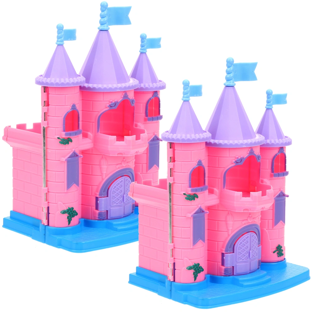 2Pcs Mini Landscape Castle Plastic Castle Ornament Castle House Castle Model Pretend Play Toy