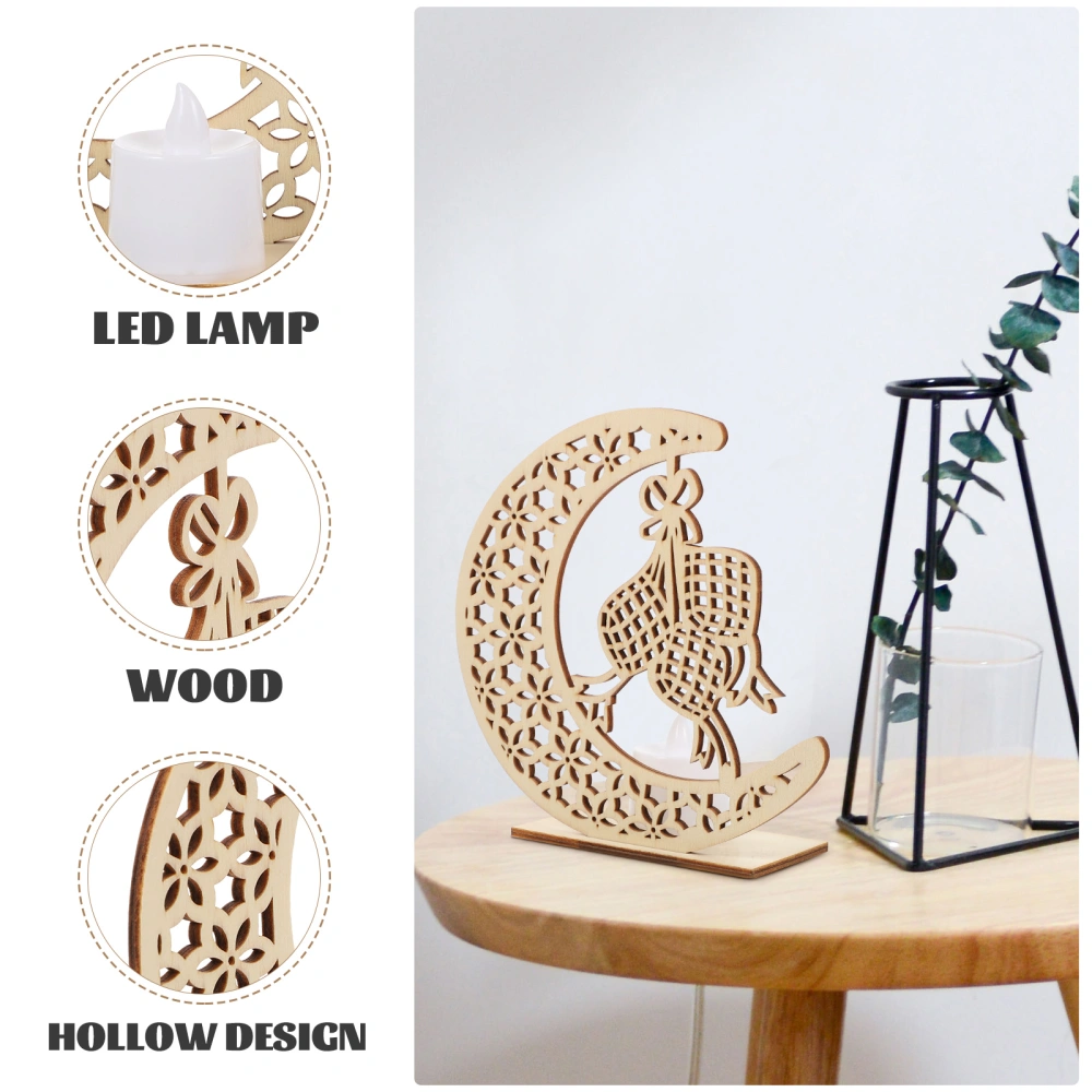 Eid Lamp Wooden LED Light Festival Lamp Decoration Moon Shape Light Bedside Night Lamp