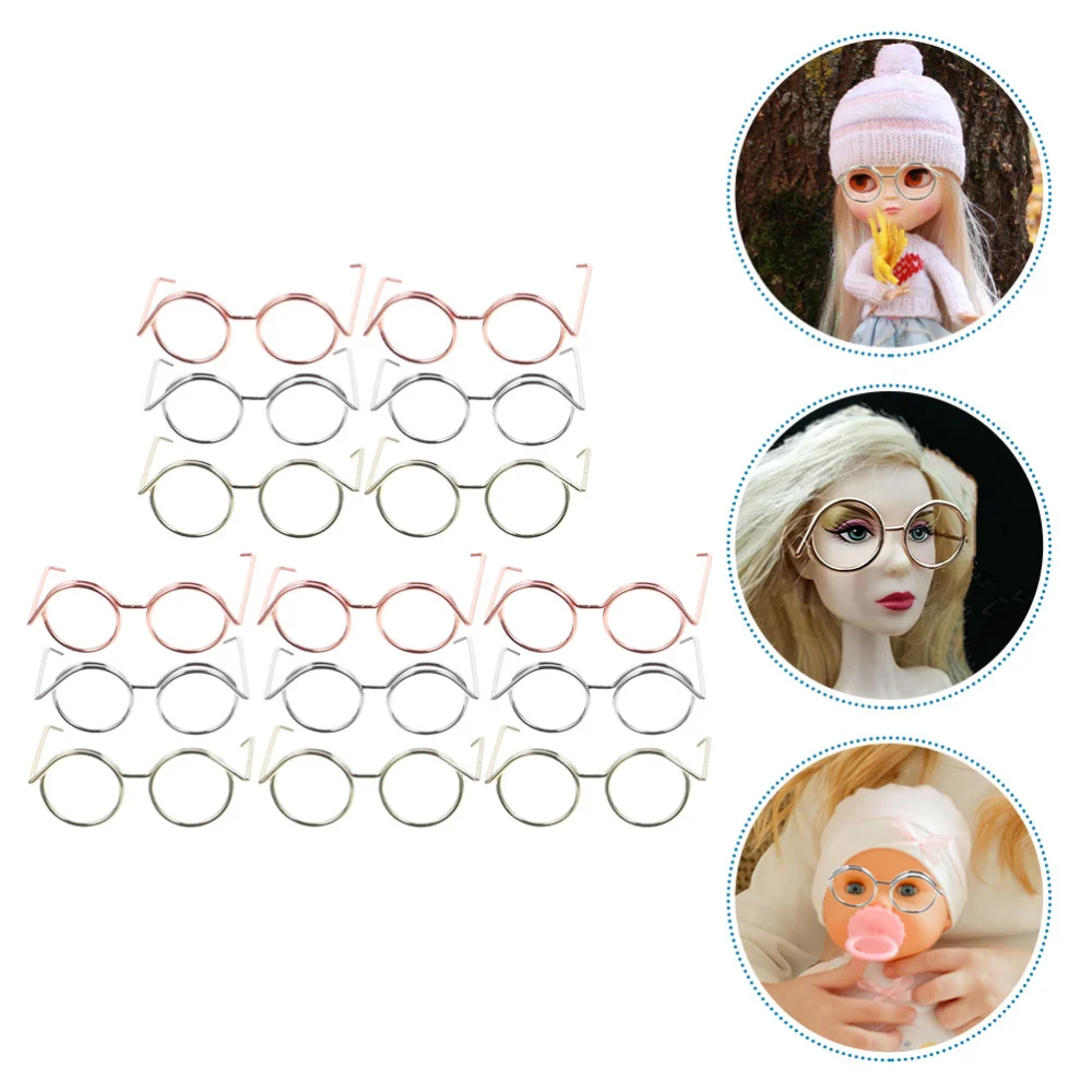 15Pcs Doll Glasses Metal Wire Rim Door Eyewear Doll Dress Up Eyeglasses Frames