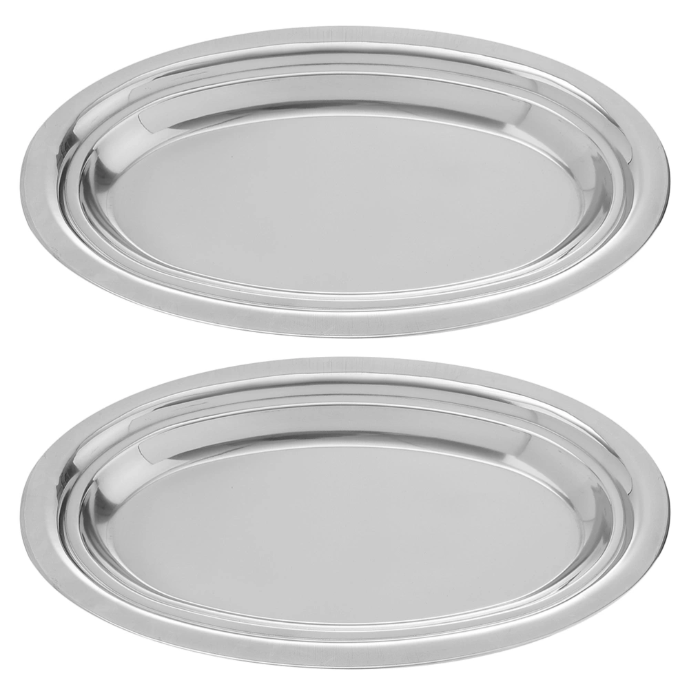 2Pcs Oval Serving Plate Stainless Steel Dish Food Serving Plate Household Snack Plate