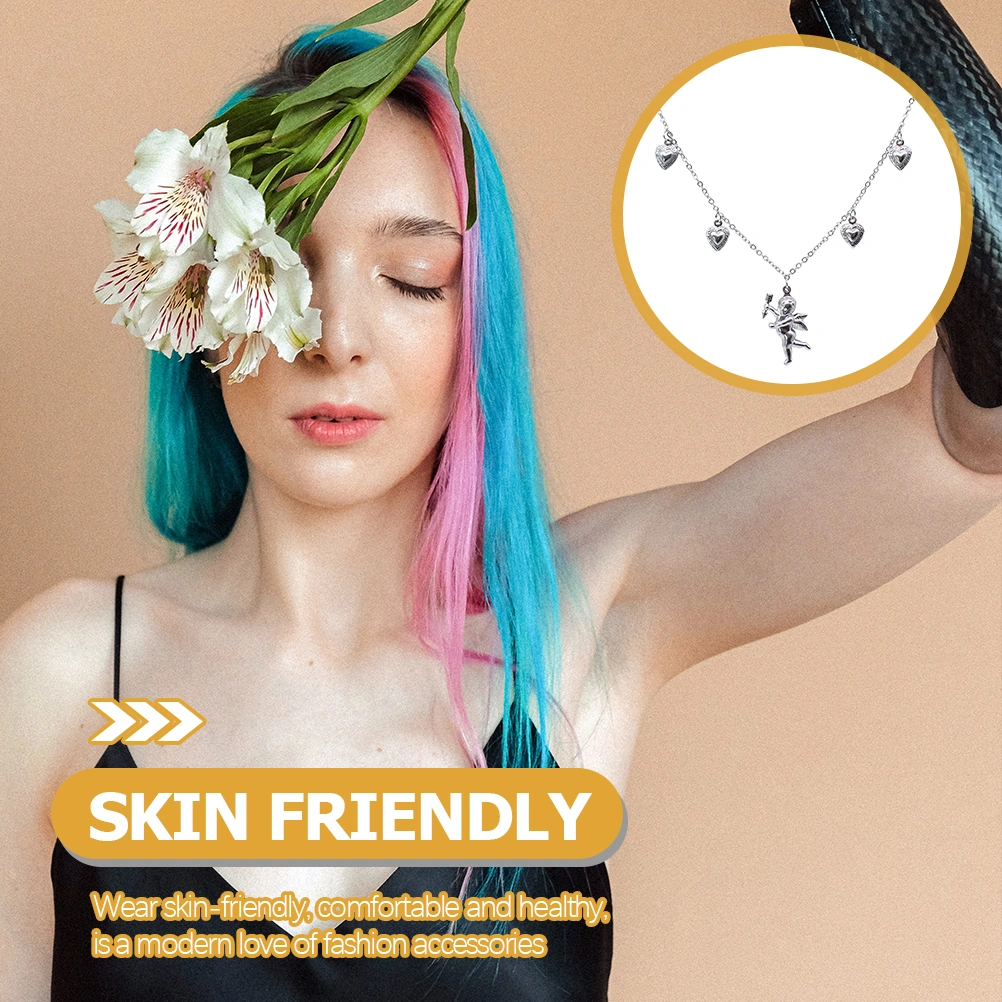 Cupid Angel Necklace Love Heart Charm Necklace Clavicle Chain Women Jewelry