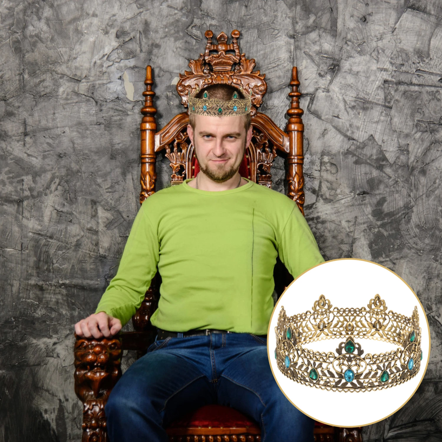 Men King Crown Women Rhinestone Crown Cosplay King Crown Headdress for Festival Party