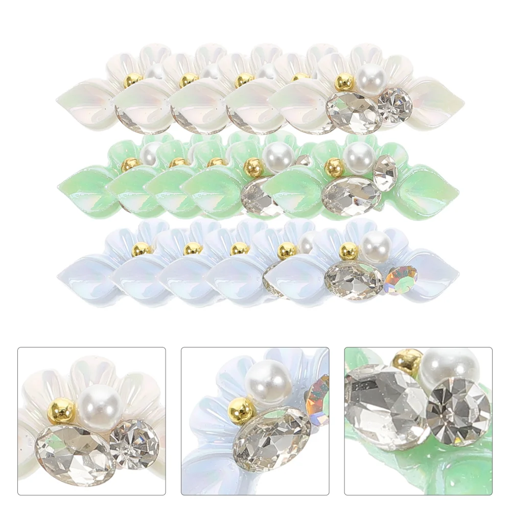 15Pcs Flower Nail Charms Nail Pearls Resin Nail Jewels DIY Nail Supplies