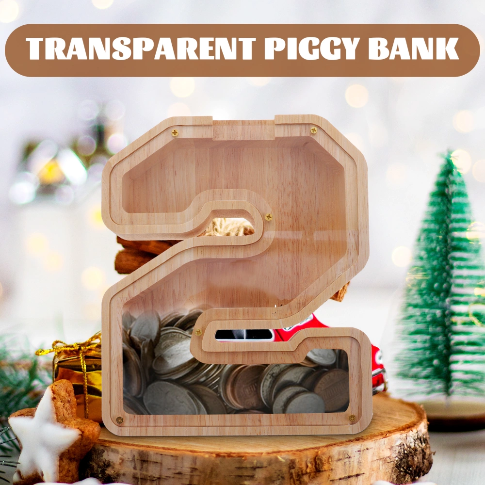 Multi-functional Clear Piggy Bank Wooden Savings Jar Figure Shaped Piggy Bank