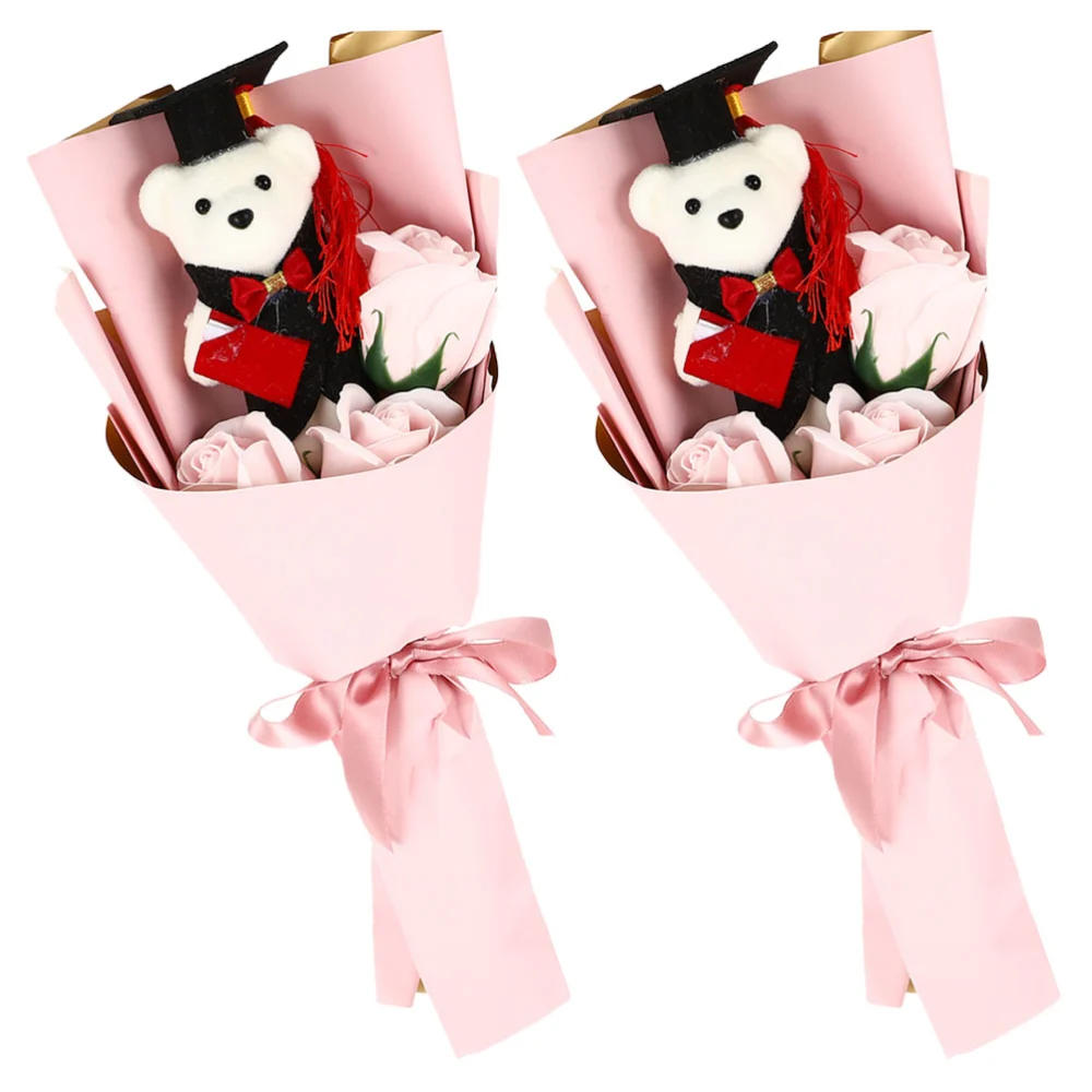 2Pcs Graduation Bear Bouquet Decorative Graduation Season Bouquet Photo Prop