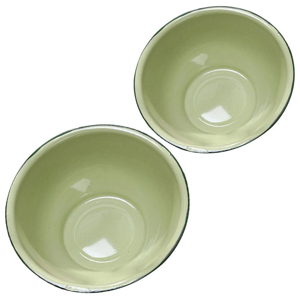 2Pcs Enamel Bowl Household Enamel Basin Practical Enamel Bowl Food Storage Bowl Kitchen Bowl