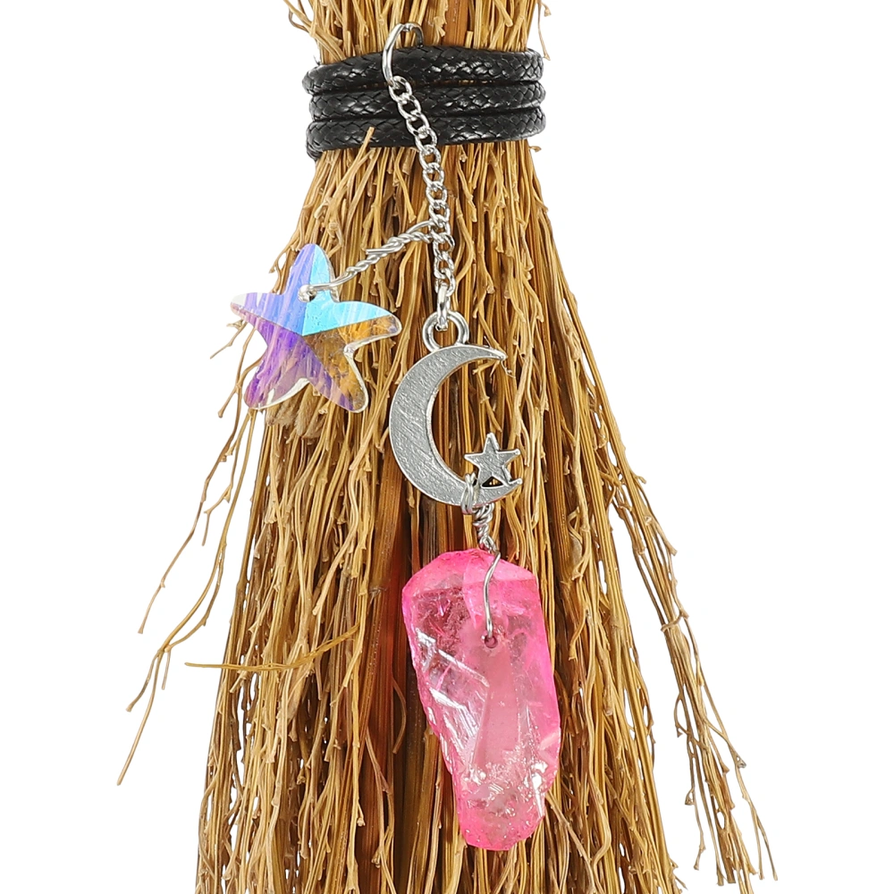 Witch Broom Hanging Charm DIY Craft Pendant Car Hanging Witch Broom Ornament with Crystal Charm