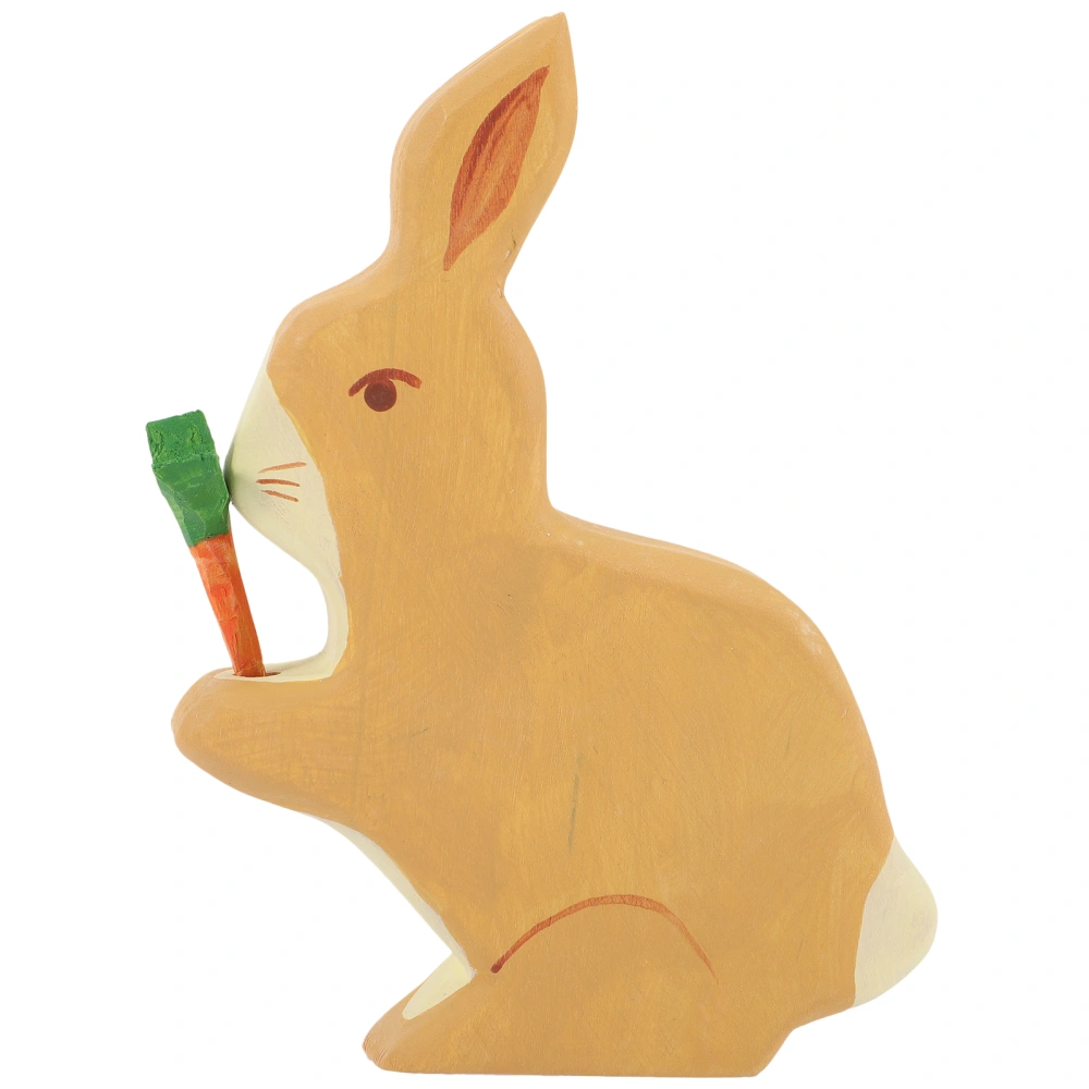 Wood Bunny Figurine Sculpture Wood Rabbit Holding Carrot Statue Desk Ornament