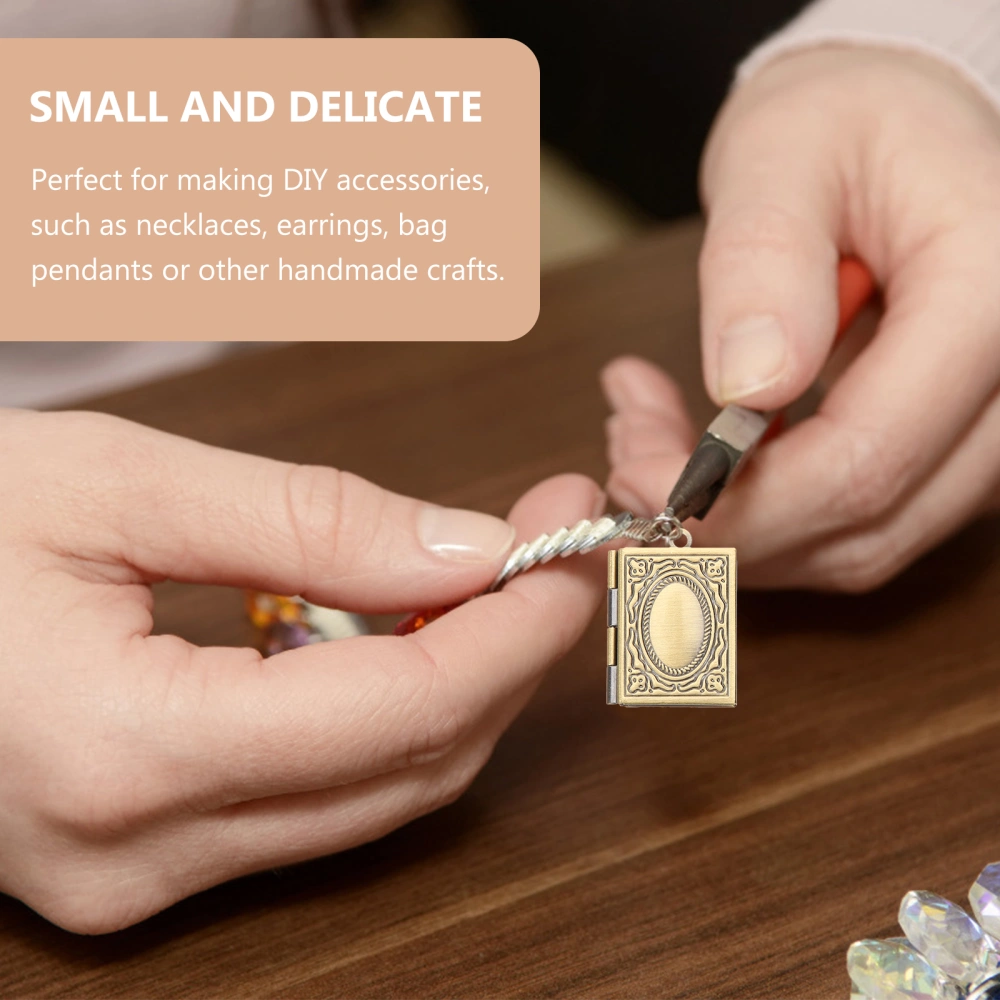 2Pcs Vintage Picture Lockets Necklace Photo Holder Pendants Book Shaped Lockets for Necklace