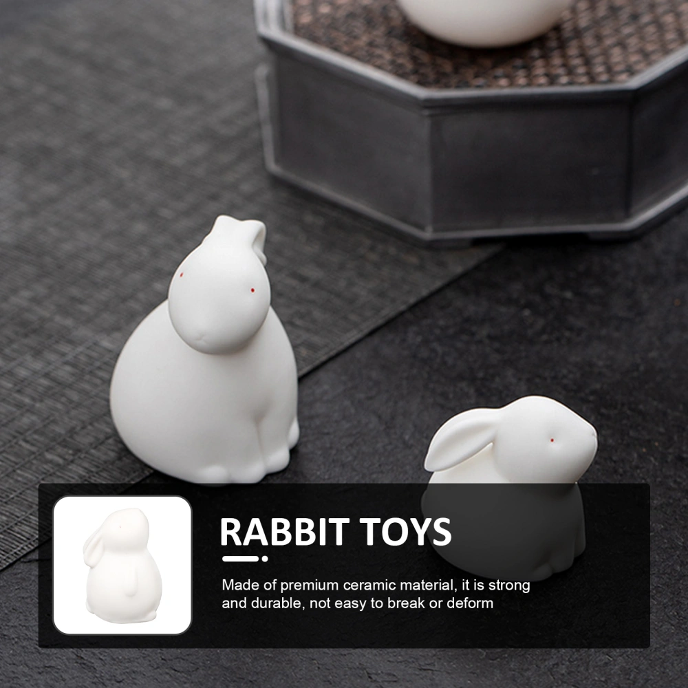 Ceramic Rabbit Figurine Year of the Rabbit Desktop Bunny Decor Cabinet Zodiac Rabbit Tea Pet