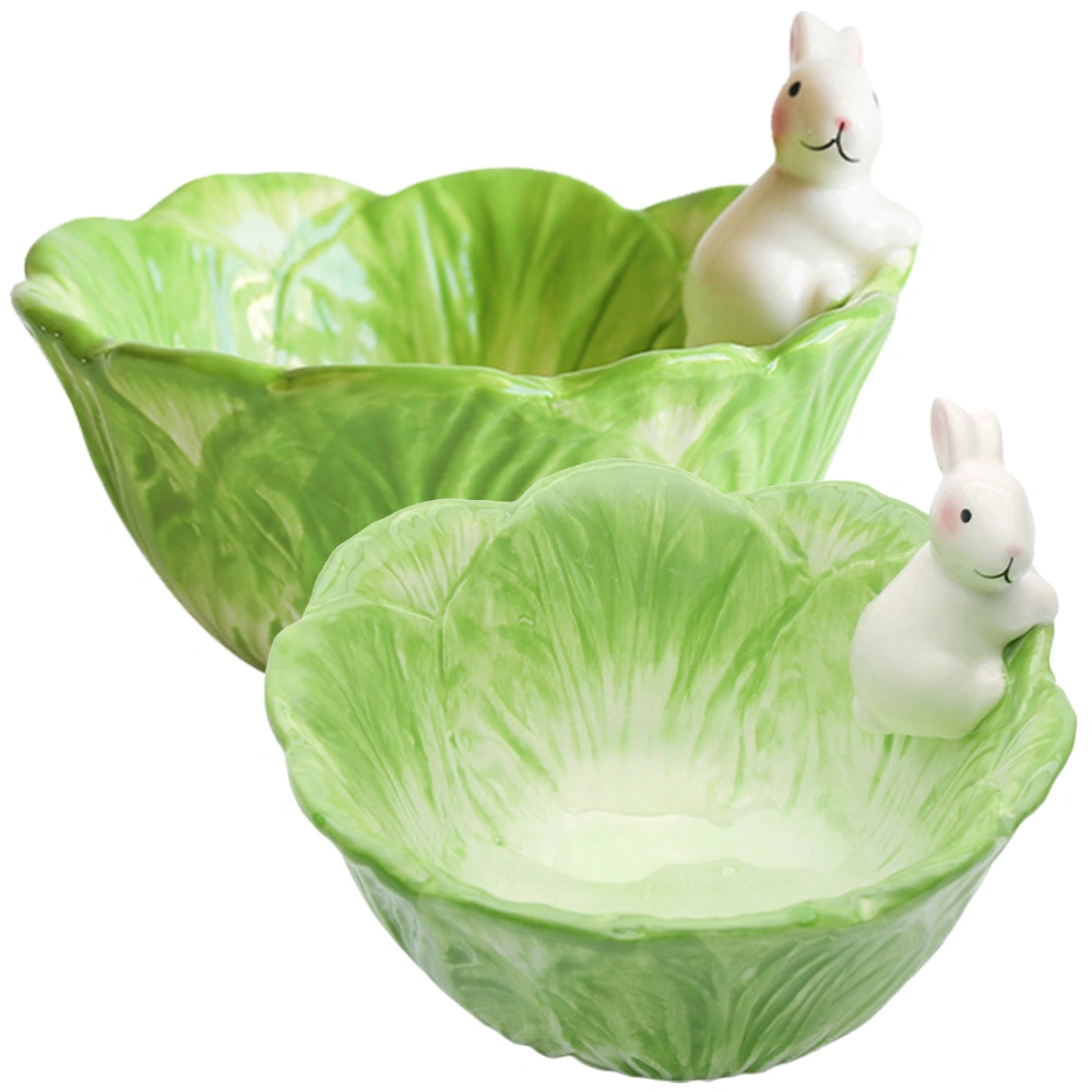 2Pcs Ceramic Oatmeal Bowl Bunny Fruit Bowl Salad Bowl Snack Dessert Bowl for Breakfast