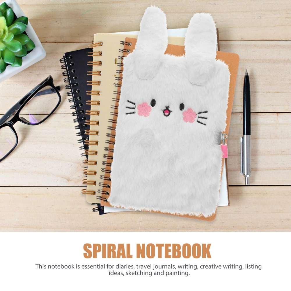 Plush Cover Notebook Fluffy Notebook Cartoon Cat Plush Notepad with Lock Portable Notebook