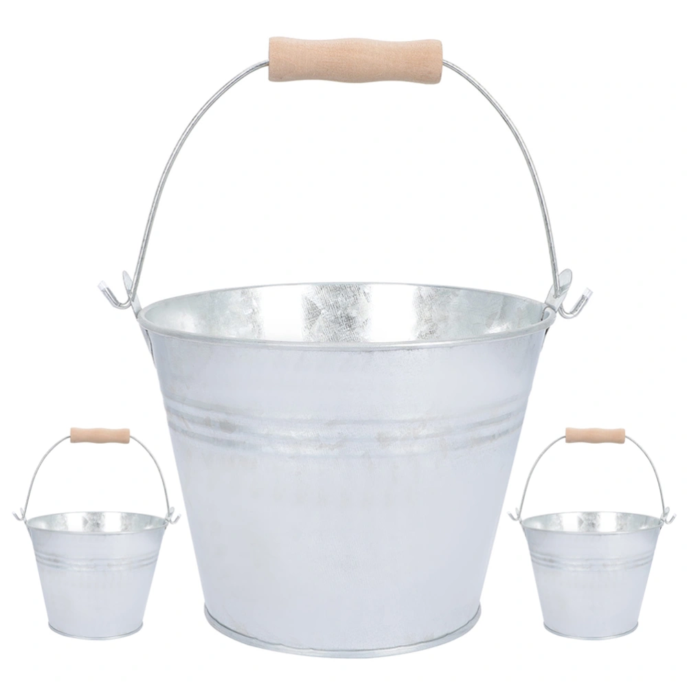 3Pcs Iron Storage Bucket Large Capacity Iron Bucket Handle Design Charcoal Organizer for Outdoor