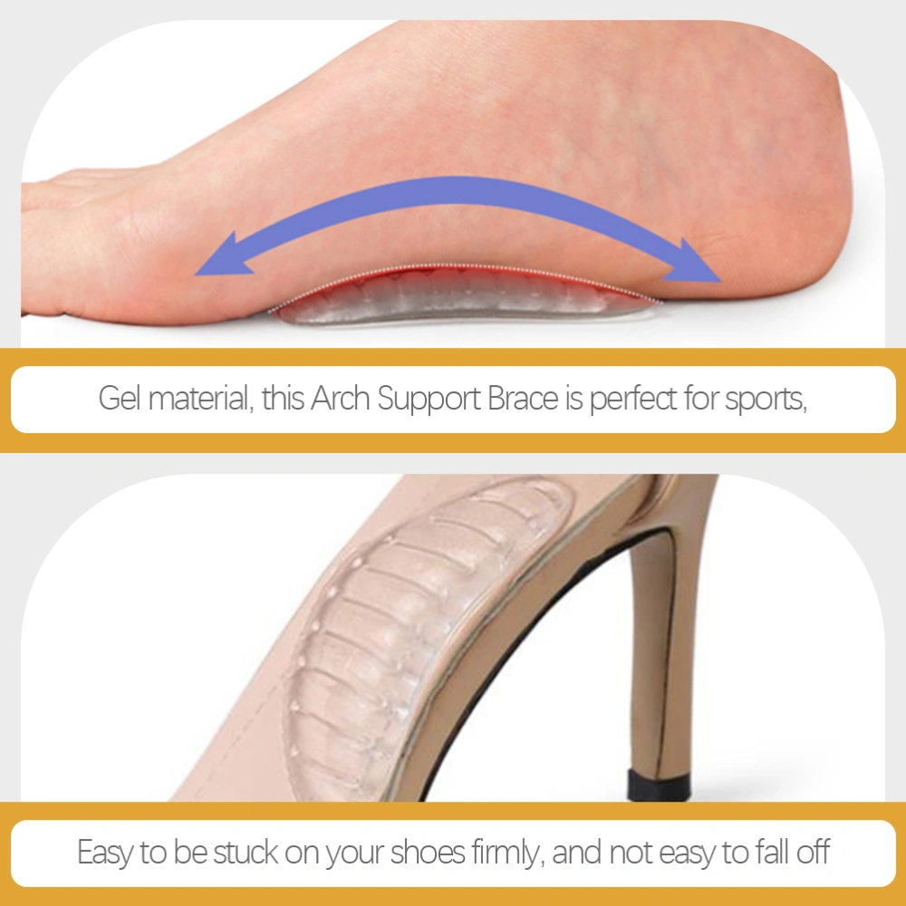 4 Pairs of Transparent Arch Support Gel Insole Orthotic Insoles Pads Flat-foot Antiskid Insoles