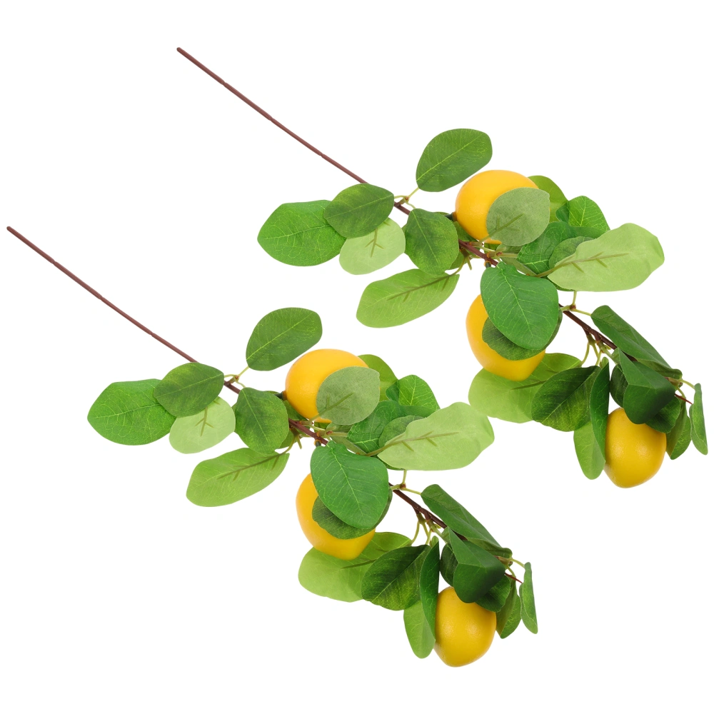 2pcs Simulated Lemon Stems Lemon Sticks Home Lemon Stick Home Vase Decoration