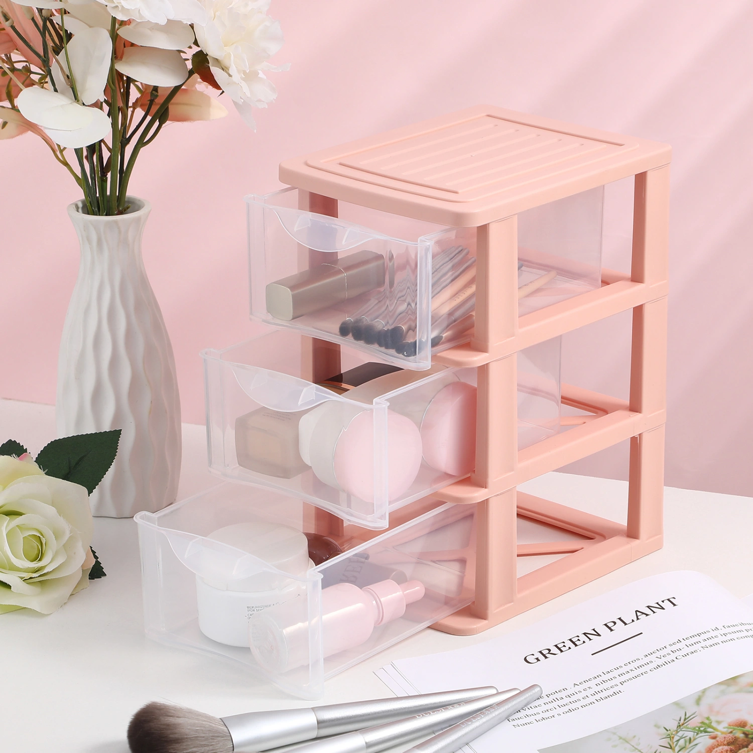 Plastic Desktop Storage Unit with Drawers 3-Layer Drawer Type Closet Storage Organizer Stationery Jewelry and Cosmetic Organizer
