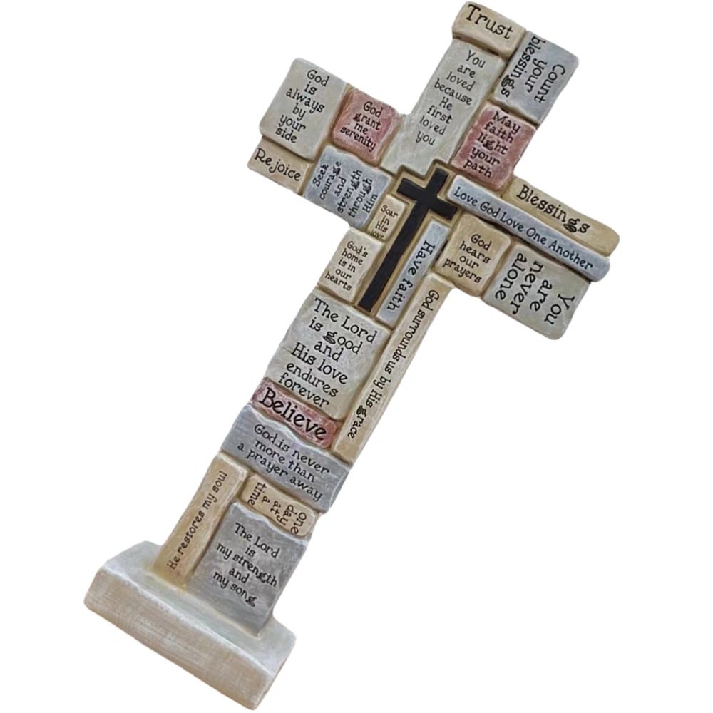 Resin Based Cross Ornament Decorative Church Standing Cross Desk Adornment